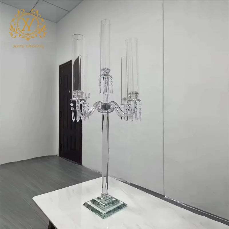 5 Arms Hurricane Crystal Candlestick Wedding Stand Decorative Candle Holder Centerpieces for Wedding Home Table Decoration