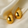 New Bright Metal Water Drop Golden Plated Stud Earrings for Women Stainless Steel Distinctive Daily Jewelry