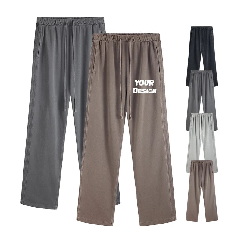 Manufacturer Custom 450 Gsm Straight Leg Pants Joggers Men  Washed  100% Cotton Baggy Sweatpants