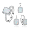 October Birthstone Sterling Silver Created White Opal Necklace/Leverback Stud Fire Opal Earrings