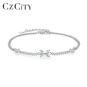 CZCITY Designer Fashion Woman Emerald Cut Jewelry Chain 925 Silver Sterling VVS Moissanite Bracelet