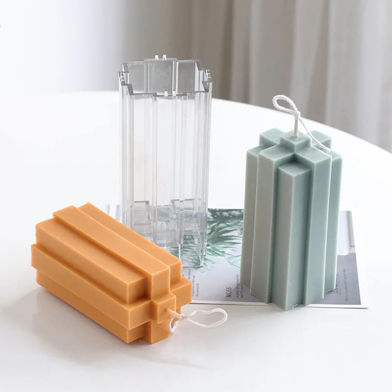 HY Geometric Building Block Shaped Plastic Scented Candle Mold Cross Acrylic Candle Making Mold