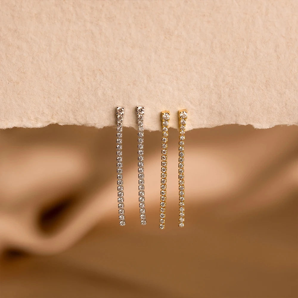 Dainty Pendientes De Acero Inoxidable Stainless Steel Long Drop Earrings Gold Plated Zircon Tassel Tennis Chain Earring Women