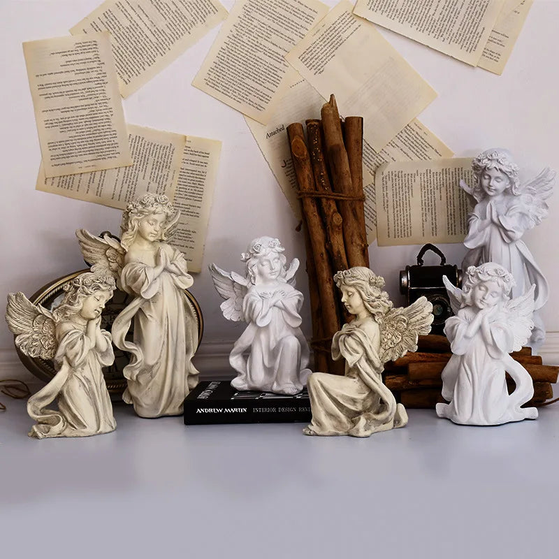 European Prayer Angel Girl Cupid Resin Sculpture Handmade Hand-painted Souvenir Bookcase and Desktop Decoration