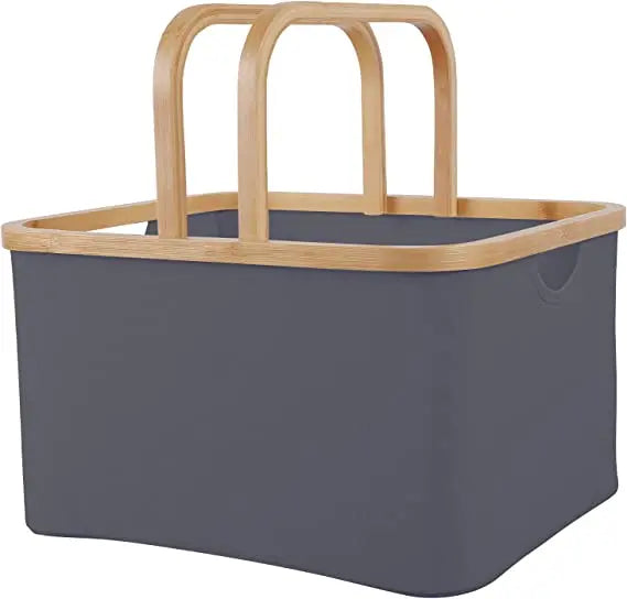 Large Storage Bin Basket with Folding Bamboo Handles Oxford Cloth Storage Box for Picnic Shopping Car Storage Rectangular