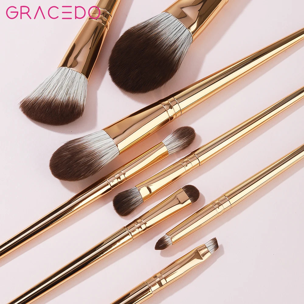 Gracedo 8pcs Gold New Premium Makeup Brush Set Vegan Makeup Brush Set Makeup Brush Sets with My logo