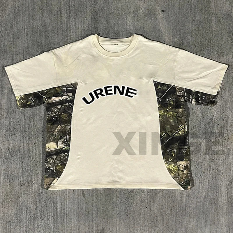 OEM Custom 100% Cotton Oversized Men's T Shirt Custom Print Logo Splicing Color Blocks Heavyweight Drop Shoulder T-shirt for Men