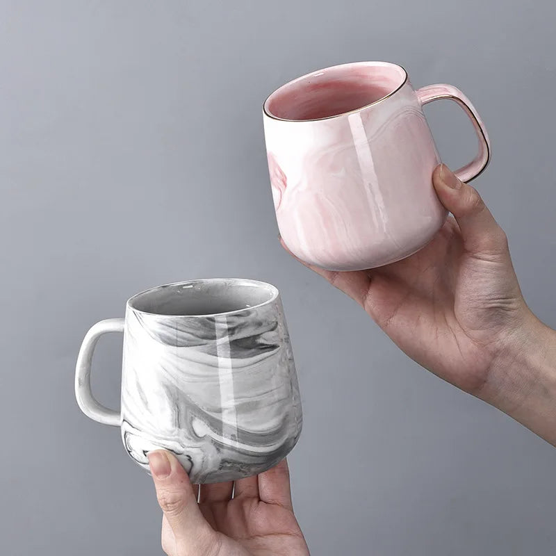 Customizable Logo Modern Style Luxury Coffee Cup for Mugs Set Gray Pink Marbled Royal Reusable Durable Porcelain Palace Style
