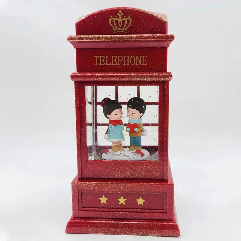 Red Small Telephone Booth Wind Lamp Creative Resin Water Lamp Decoration with Lamp Cartoon Music Box