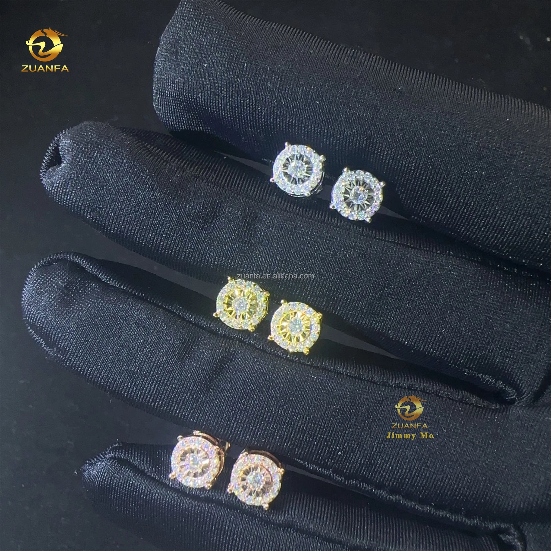 New Arrivals Cute Shining Diamond Cut Style Hip Hop White Gold Plated S925 Flawless Moissanite Diamond Screw Back Stud Earrings