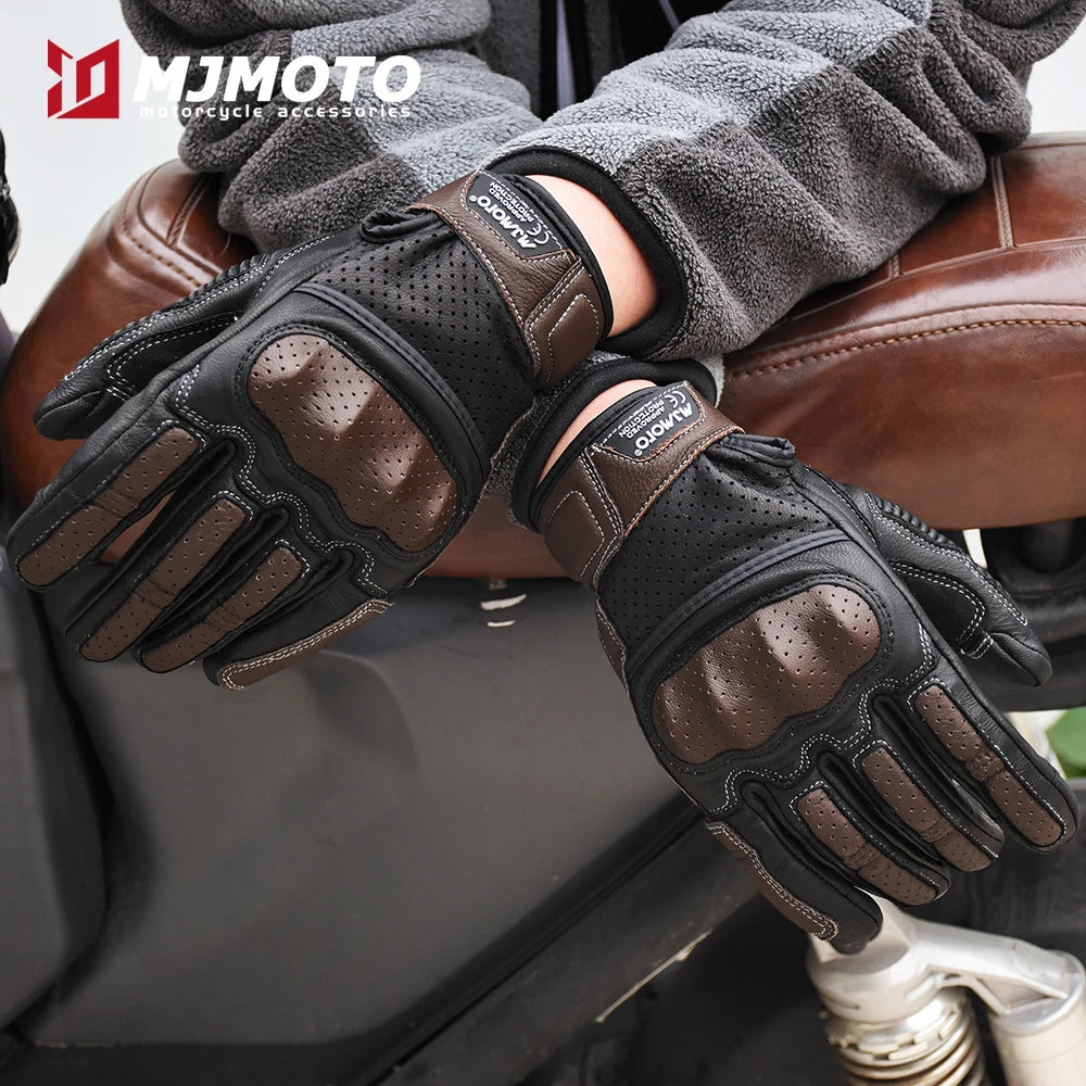 Motorbike Gloves Motocross Cycling Riding Off-road Goat Leather Motorcycle Glove Men Touch Screen Motor Vintage Motocross Gloves