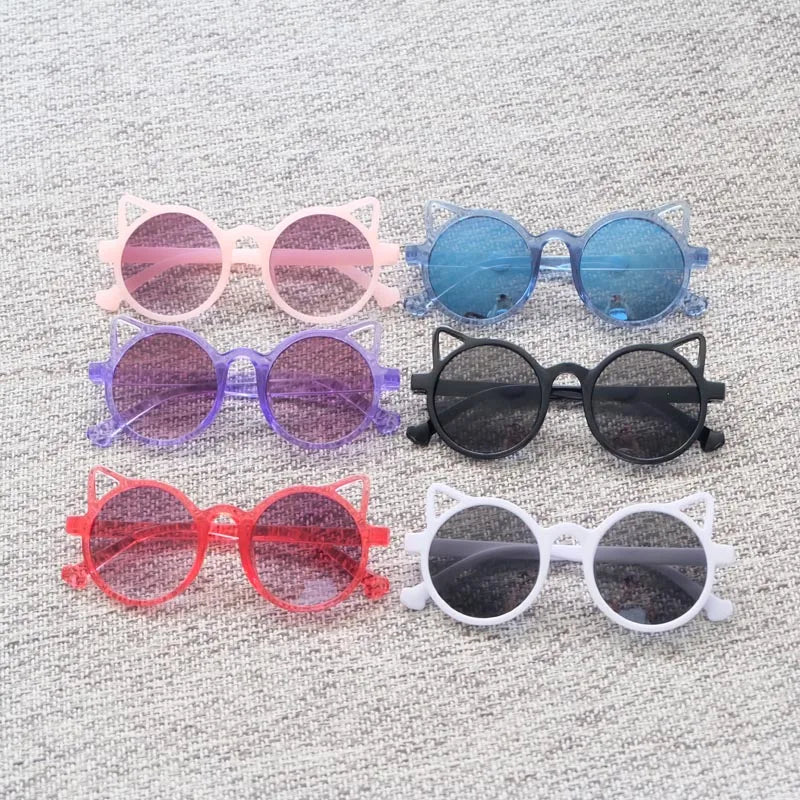 Summer Cartoon Cat Sunglasses for Girls and Boys Cute Outdoor Eyewear with Blue Red Pink Plastic Frames Vintage Kids Glasses