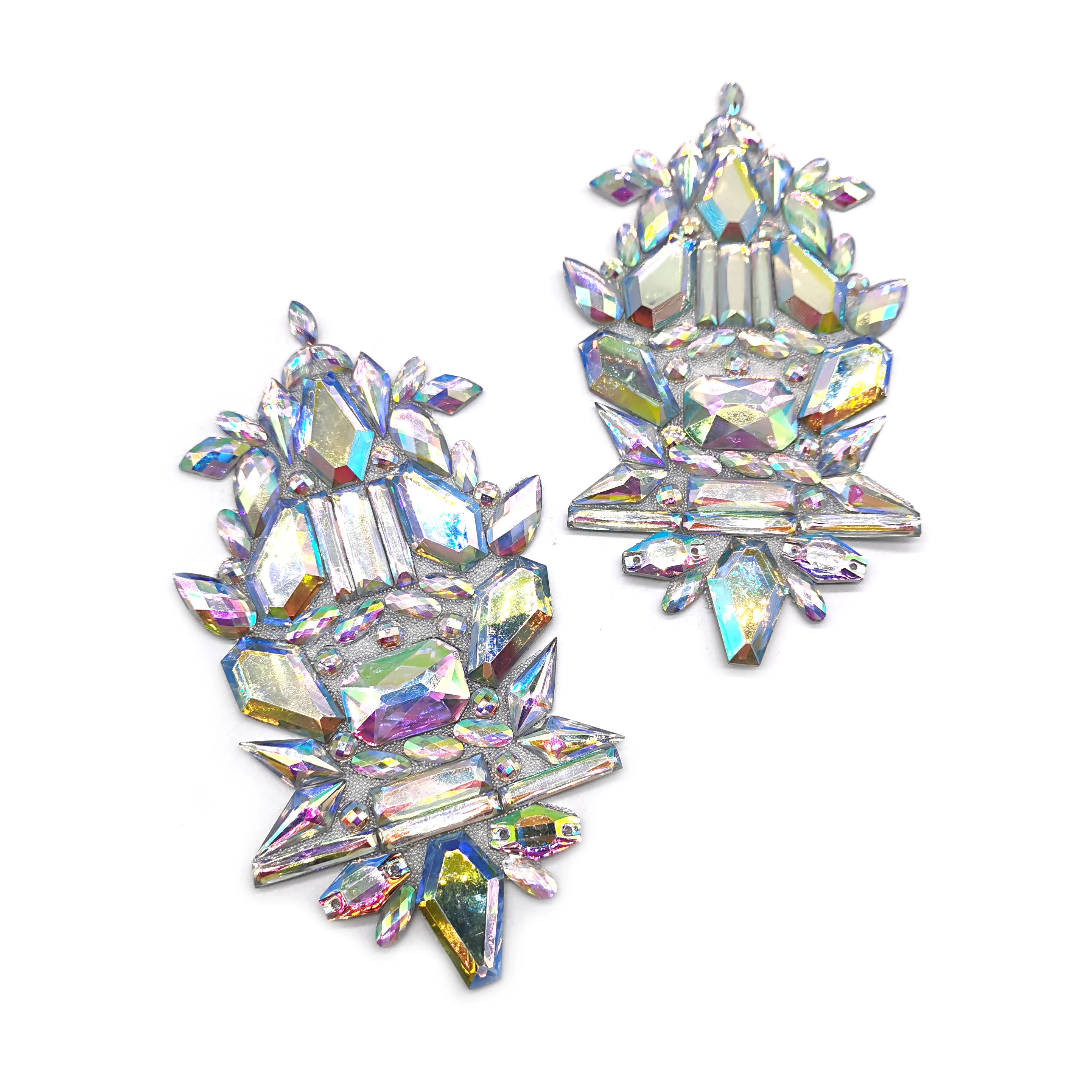 Hot Selling Iridescent Resin Applique Iron on Gem Stone Patch Gel-back Rhinestone Applique for Carnival Band Launching