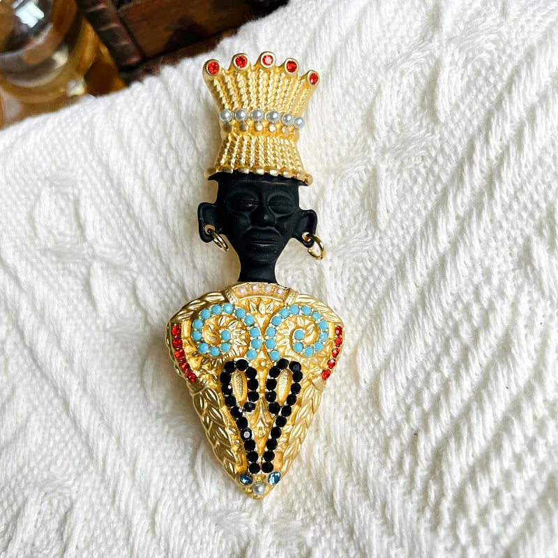 Souvenirs New Fashion Meta Africa Negro Egypt King Tribal Chief Pin Button Badge Brooch