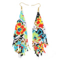 Go2boho Handmade New Bohemian Tassel Design Earrings Colorful Flower Fringe Glass Beaded Drop Earrings for Women for Gift