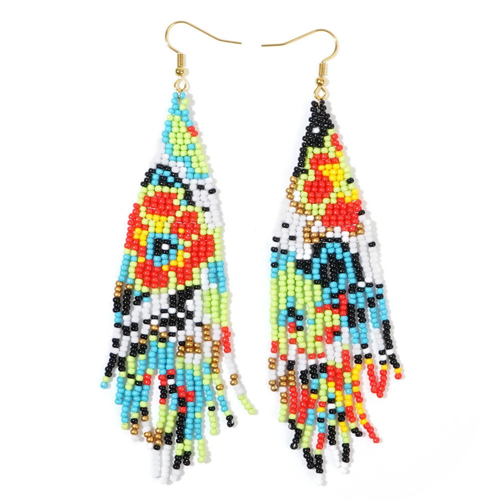Go2boho Handmade New Bohemian Tassel Design Earrings Colorful Flower Fringe Glass Beaded Drop Earrings for Women for Gift