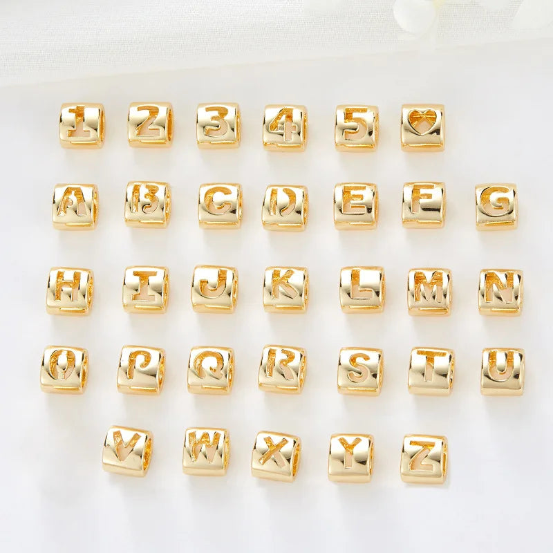 Copper14K Gold Plated Letter Alphabet Beaded Accessories Diy Metal Letter Beads Charms for Bracelets Necklaces Bag