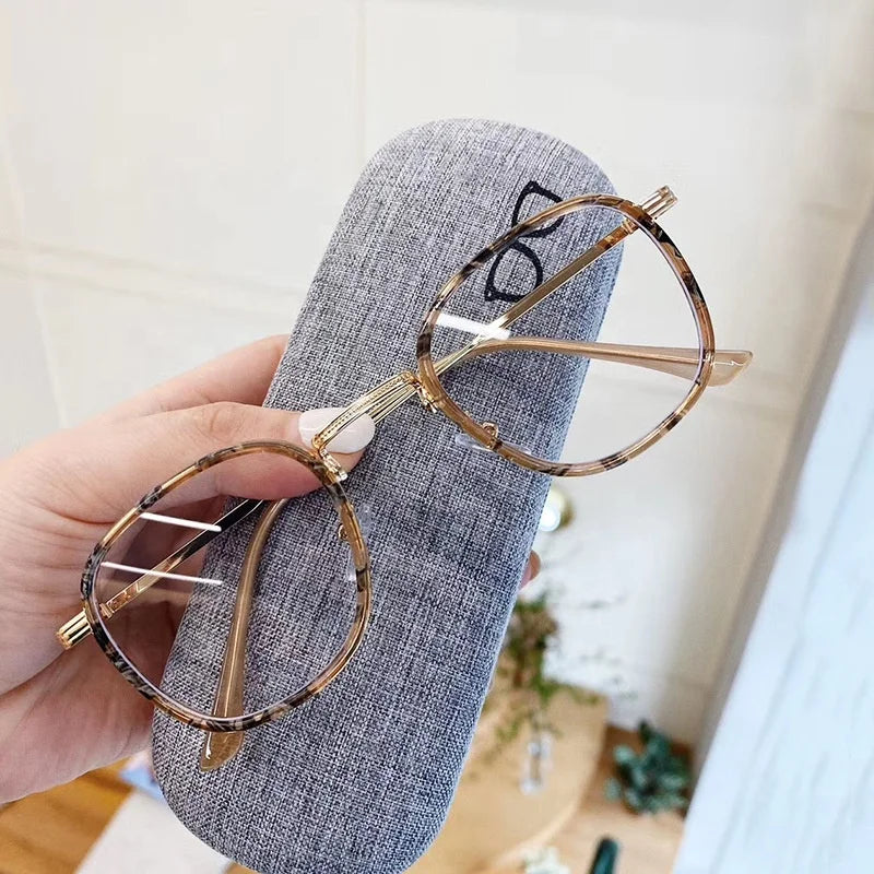 Jiuling Eyewear Thin Tr90 Round Frame Spectacles clear Optical Eyeglasses Women Retro Leopard Frame Glasses Eyeglass
