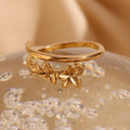 Dainty Engraved Flower Adjustable Rings 18k Gold Plated Stainless Steel Signet Ring