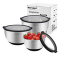 IN STOCK Rorence Mixing Bowls Set 3 Pieces With Graters Stainless Steel Bowls With Sealing Transparent Lids Non Slip Rubber Base