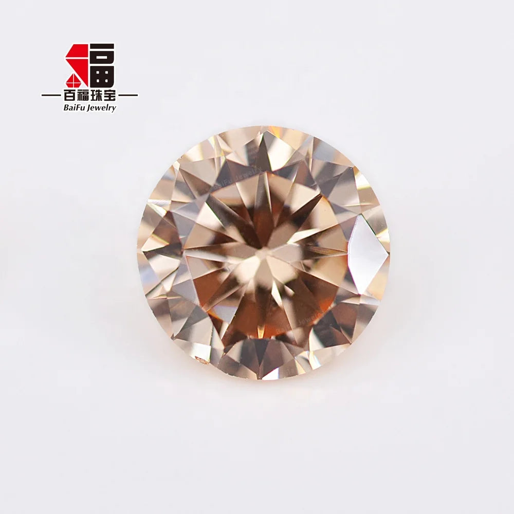 Baifu 1.0-3.0mm Light Champagne CZ Stones 5A Round Brilliant Cut Loose Cubic Zirconia