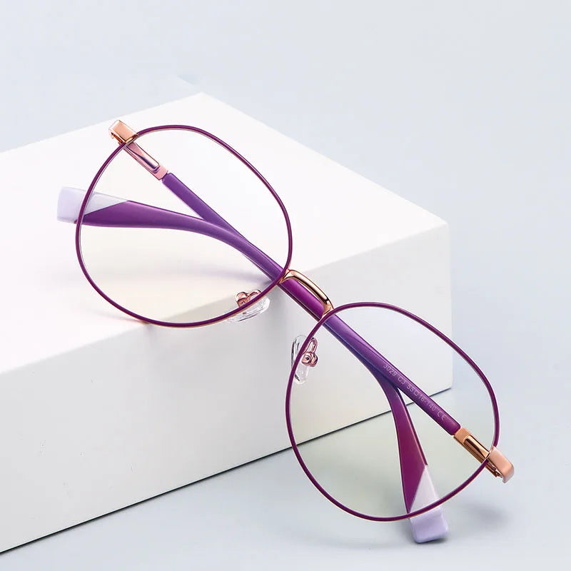 Eyeglasses Glass New Progressive Fashionable Candy Colors Custom Logo Oval Eye Metal Frame Optical Blue Light Blocking Glasses MegaBDM