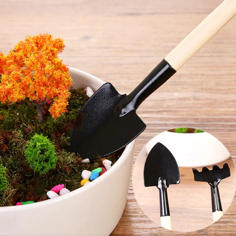 Mini 3pcs Pot Set for Succulent Gardening Customizable OEM Support Sturdy Wooden Handle Stainless Iron Hand-Power Tool Set