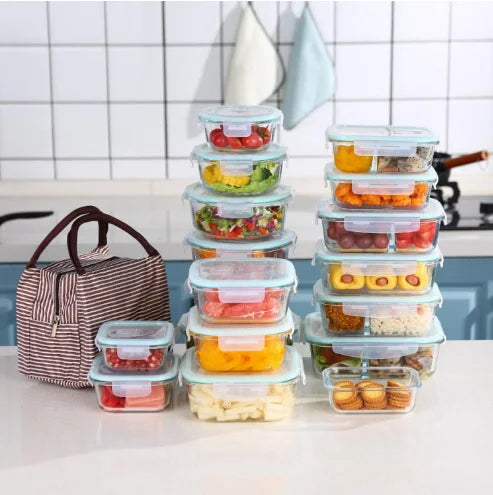 ECO-Friendly Glass Food Container with Lid Glass Lunch Box Microwavable Lunch Container Sets