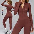 High Quality Women's Half Zip Winter Activewear Fleece-lined Long Sleeve Yoga Bodysuit Slim-Fit Warm Tight One Piece Playsuit