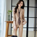 Brown Women's Two-Piece Suit Spring Autumn New Style Professional Formal Wear Slim Design with Button Decoration Goddess Fashion