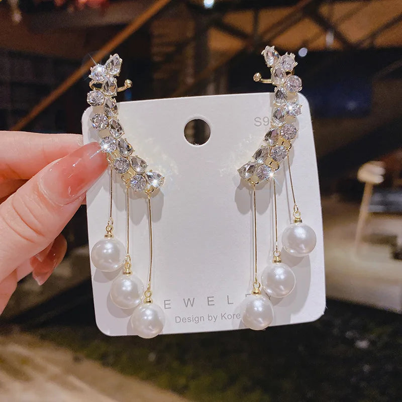 New Zircon Earrings Jewelry Temperament Tassel Long Pearl Earrings for Women Girls