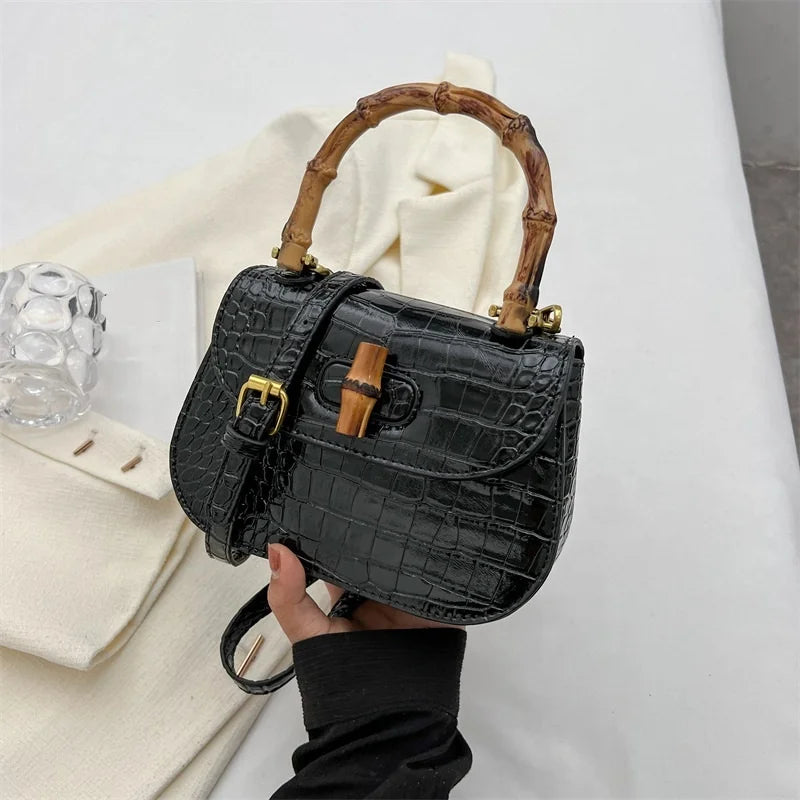 Vintage Designer Women Handbag for Women Shoulder Bags Ladies PU Leather Travel Bag Lady Bamboo Shapes Handle Branded Women Bags