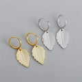 Fine Jewelry 18k Gold Plated 925 Sterling Silver Women Leaf Shape Hoop Earrings