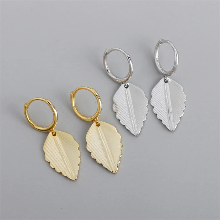 Fine Jewelry 18k Gold Plated 925 Sterling Silver Women Leaf Shape Hoop Earrings