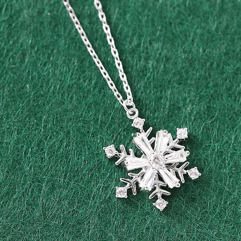 999 Pure Silver Rotatable Snowflake Zirconia Fine Pendant Necklace for Women