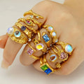 Hot Zircon Rhinestone Stainless Steel Open Ring Real 18K Gold Plated for Couple Wedding China Wholesale Women Pink Stone Adjust