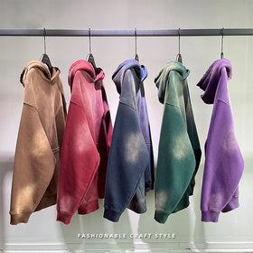 Custom Hoddies Raw Hem Embroidered Hoodie Pullover No Pocket Cut Edge Men Woman Unisxe Vintage No Drawstring Bottom Hoodies