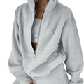 Fleece Sweat Women Set 2 Piece Half Zip Sweatshirt Casual Jogger Sweatpants Sets 2 Piece Sweat Sets