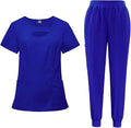 72% Recycled Polyester 23% Viscose 5% Spandex Multiple Pockets V-Neck Top Drawstring Scrub Premium Hospital Uniform
