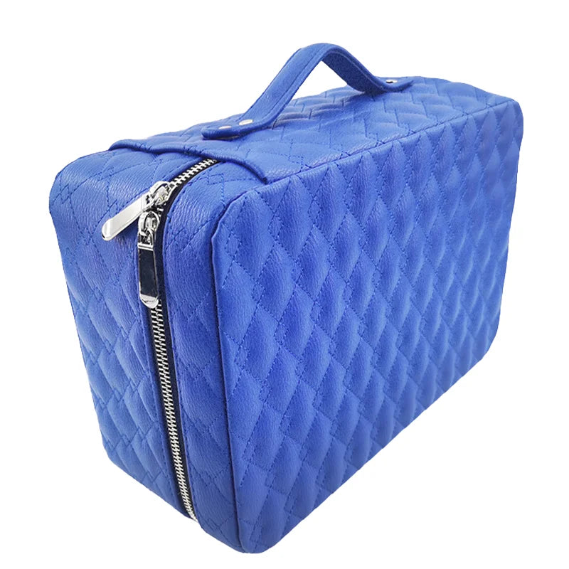 CX Big Zipper Pu Leather Suitcase Jewelry Travel Case Handle Watch Ring Storage Suitcase