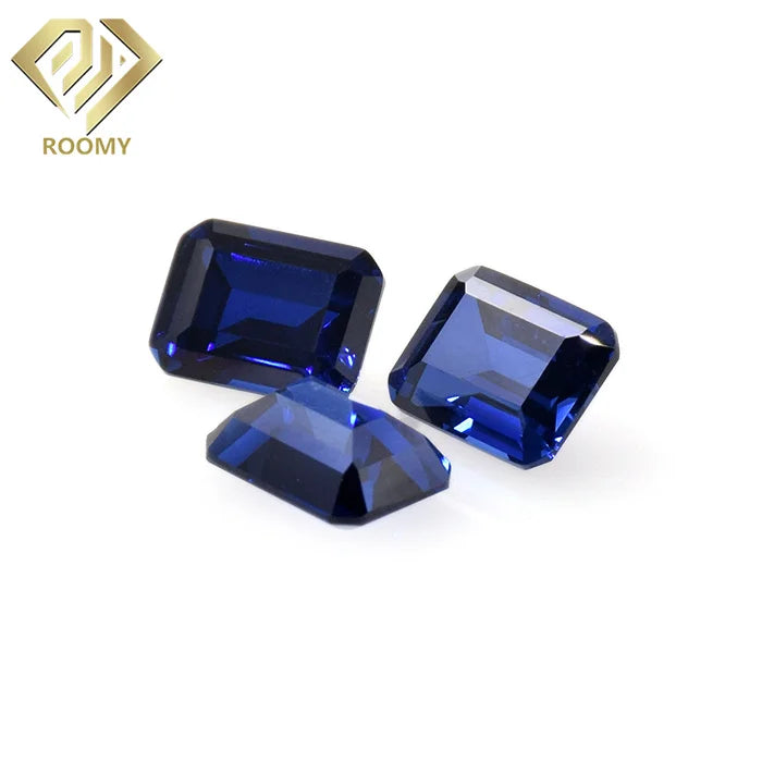 Hot Sale 34# Corundum Stone 5A Emerald Cut Synthetic Blue Sapphire Gemstone for Jewelry