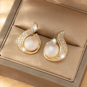 CAOSHI Fishtail Design High Quality CZ Ladies Earrings Jewelry Zircon Earrings Pearl Wedding Bridal Stud Earring for Women