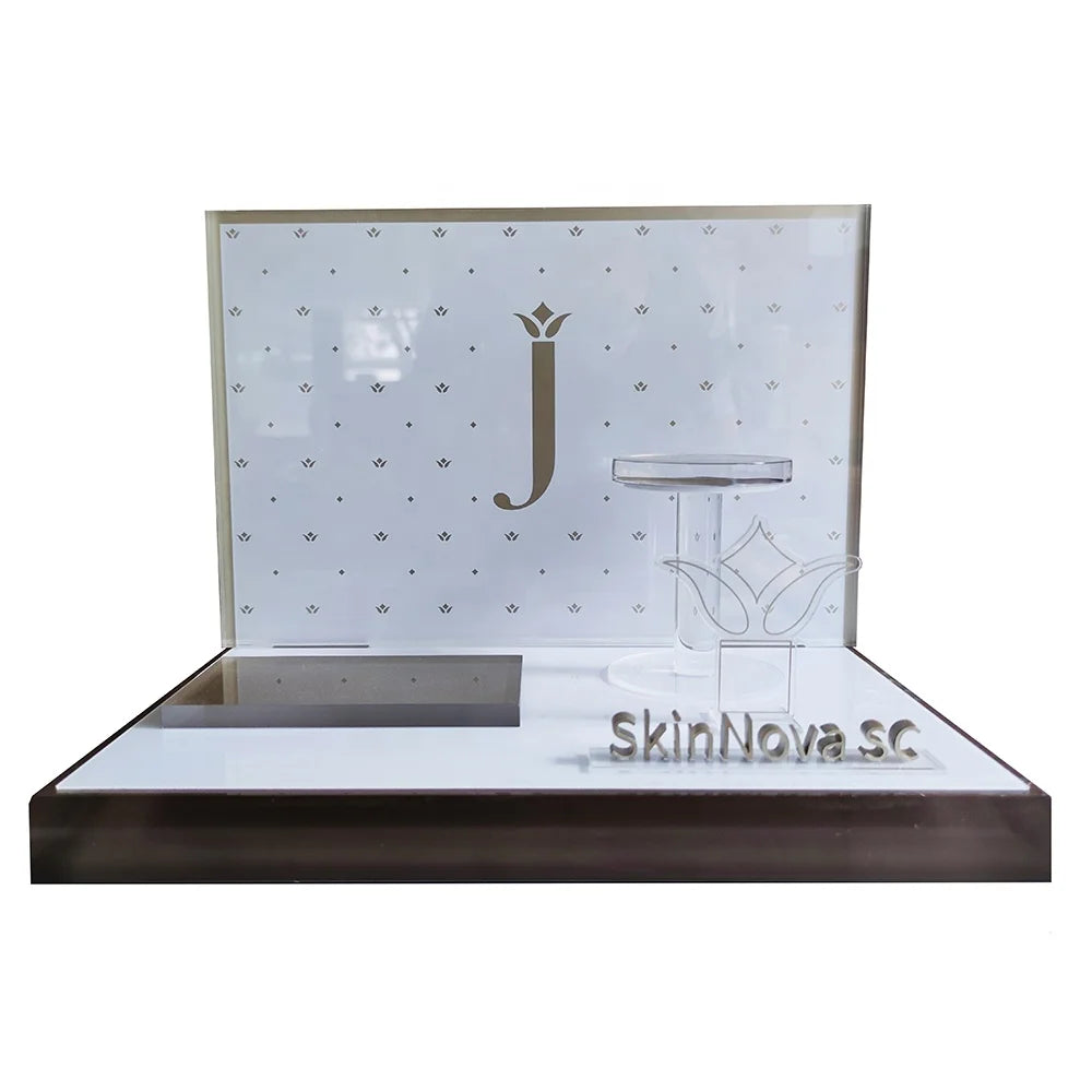 Factory OEM Custom High Quality Acrylic Cosmetic Display Stand With Logo Silk Printing Acrylic L Shape Cosmetic Display Stand