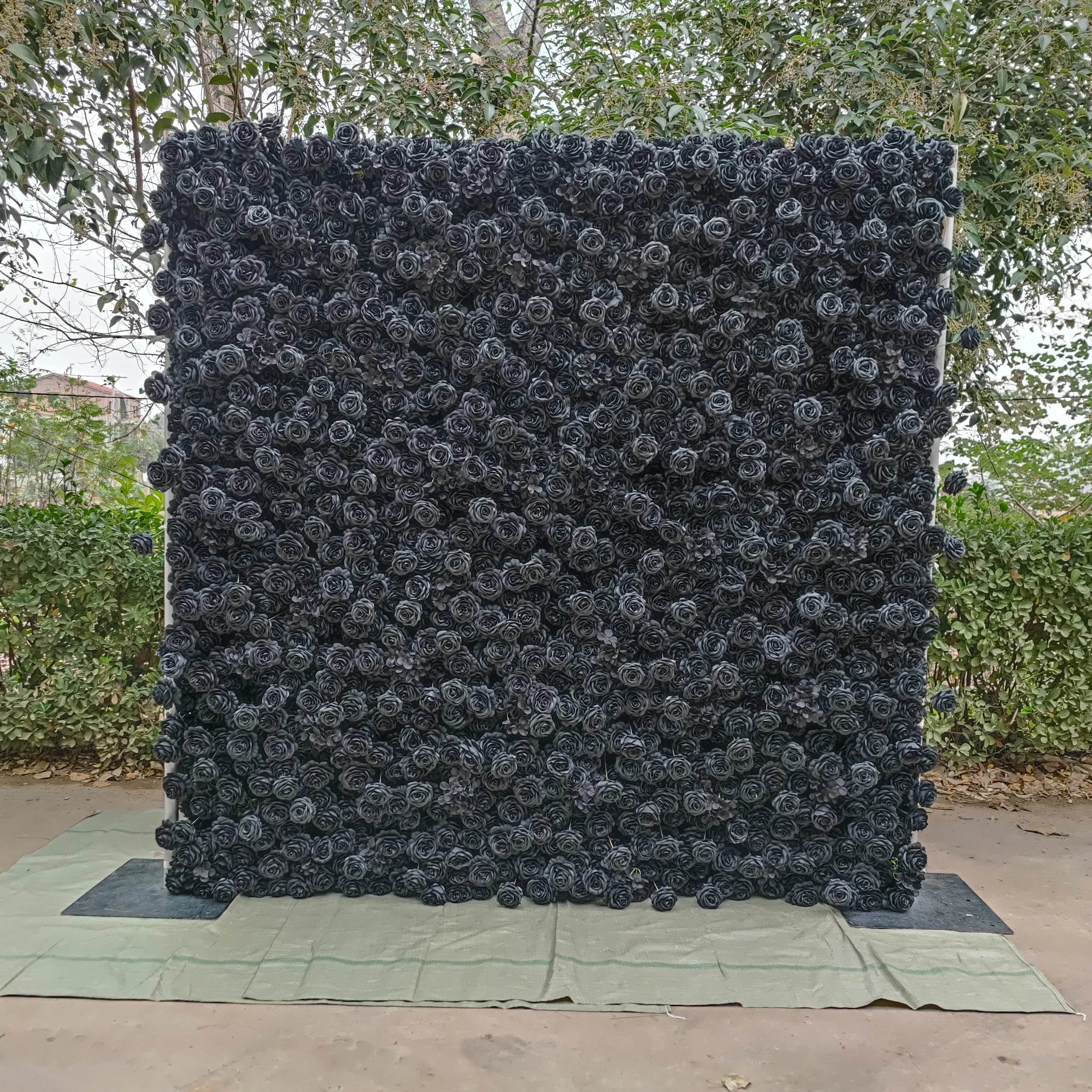 Black Backdrop Rose Peony Hydrangea Roll Artificial Flower Wall 8X8 Backdrop Artificial Silk Cloth Flower Wall