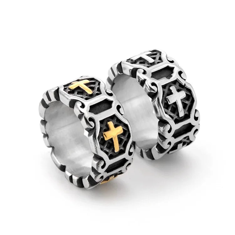 Punk Retro Jewelry Stainless Steel Men's Cross Christian Rings