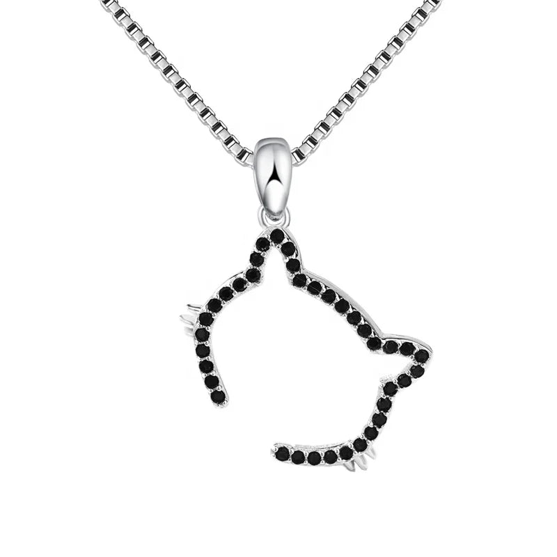 GP73 Cubic Zirconia Black White Kitty Kitten Pave CZ Cat Pendant for Necklace 925 Sterling Silver Women Teen Jewelry
