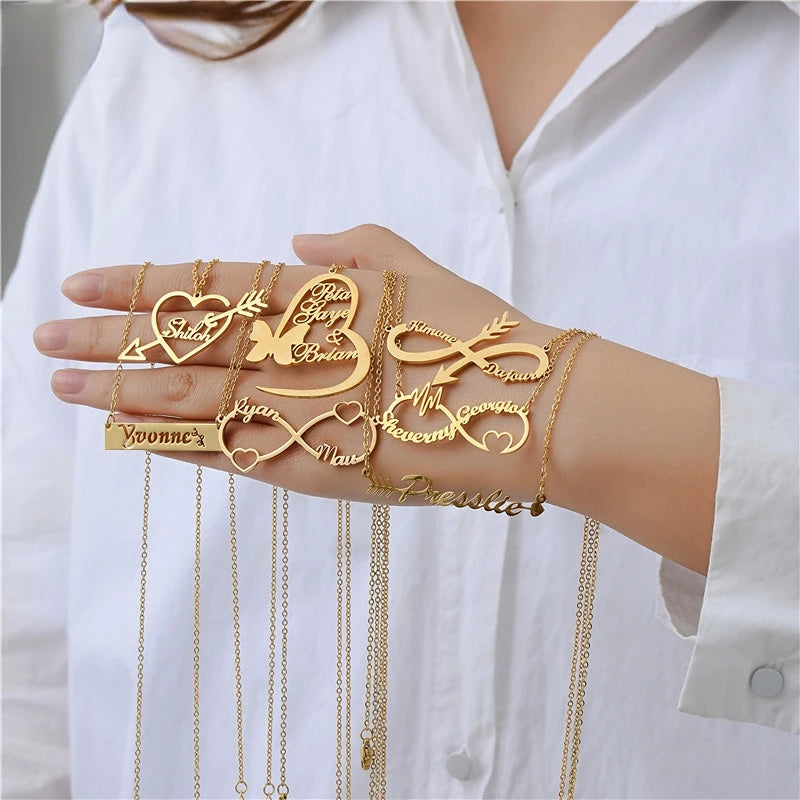 Custom 18k Gold Plated Name Necklace Personalised Heart Women Necklace Jewelry Letter Stainless Steel Necklace