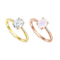 Abiding Fine Jewellery 925 Sterling Silver Yellow Rose Gold Plated Oval Cut Cubic Zirconia Ring for Women Wedding