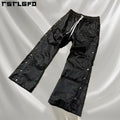 Custom High Street Vintage 100% Cotton Heavyweight Sweat Pants Jogger Baggy Track Wide Leg Pants Drawstring Closure Stacked
