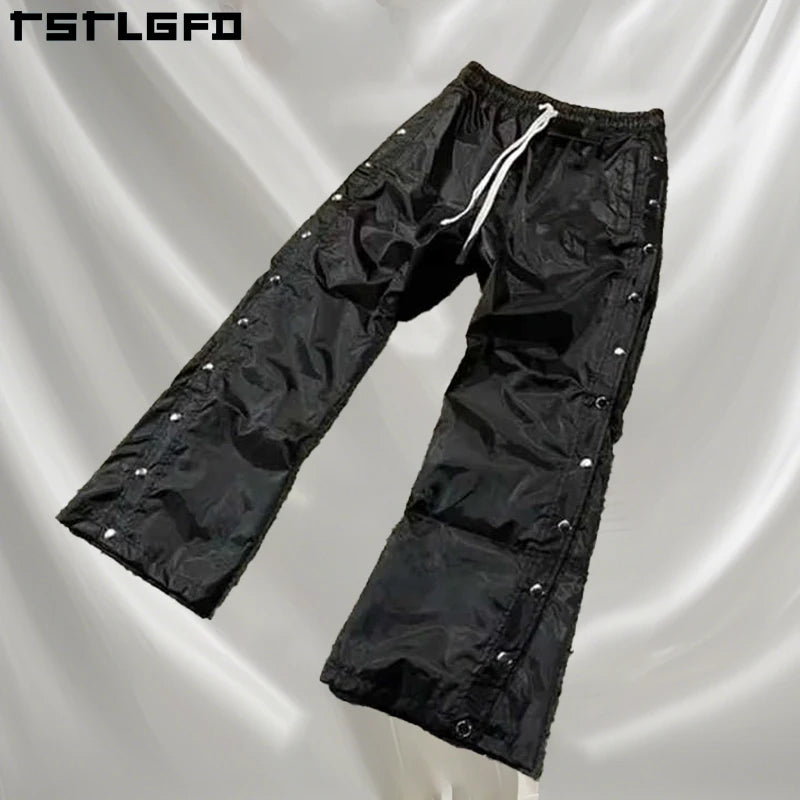 Custom High Street Vintage 100% Cotton Heavyweight Sweat Pants Jogger Baggy Track Wide Leg Pants Drawstring Closure Stacked